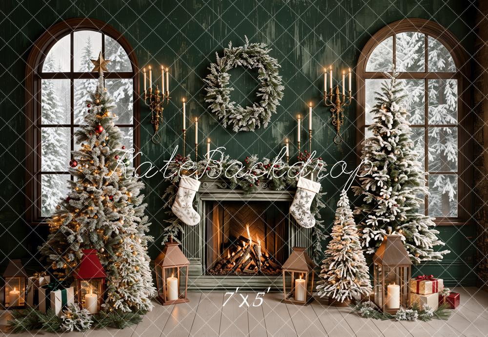 Kate Weihnachten grün Kamin gewölbten Fenster Hintergrund entworfen von Emetselch - Kate Backdrop.de