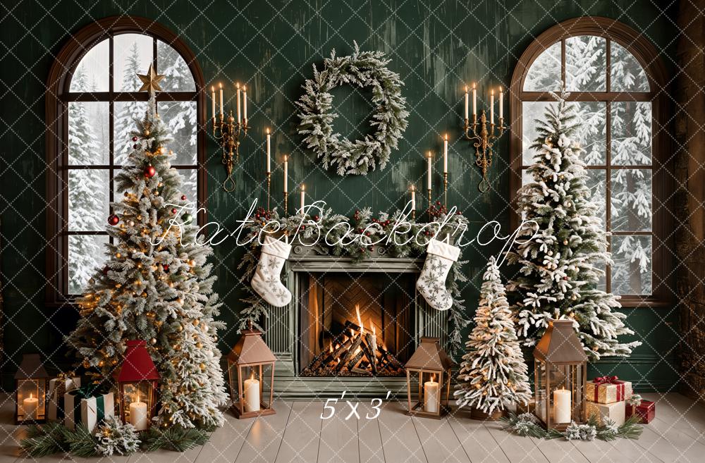 Kate Weihnachten grün Kamin gewölbten Fenster Hintergrund entworfen von Emetselch - Kate Backdrop.de