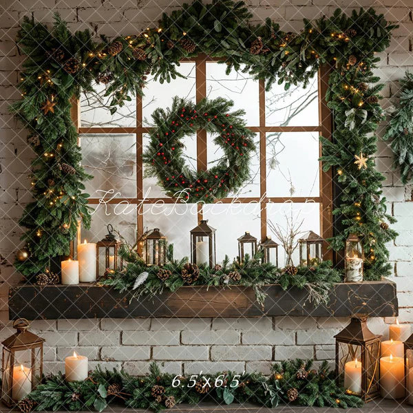 Kate Weihnachten Gerahmtes Fenster Weiße Ziegelwand Hintergrund Entworfen von Emetselch