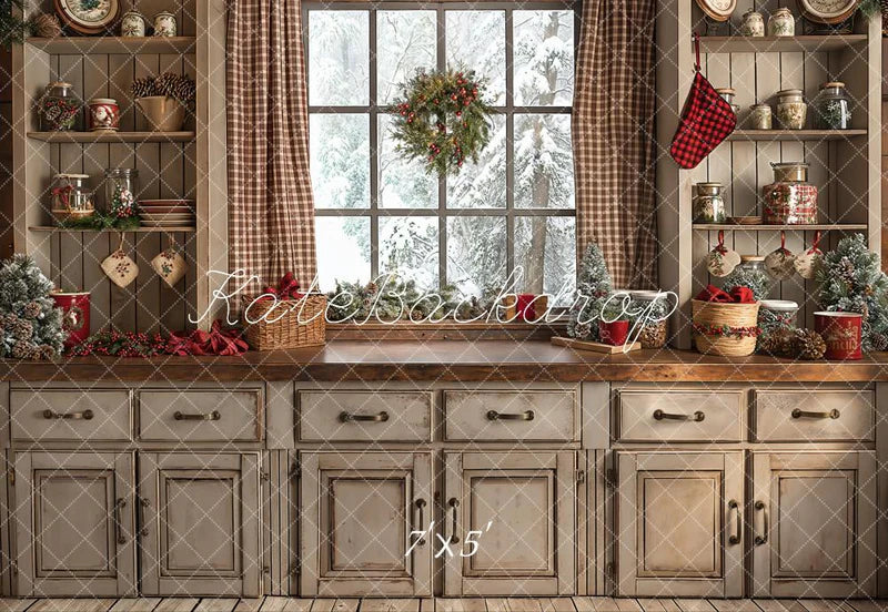 Kate Weihnachten Retro Braun Küche Hintergrund Entworfen von Emetselch - Kate Backdrop.de