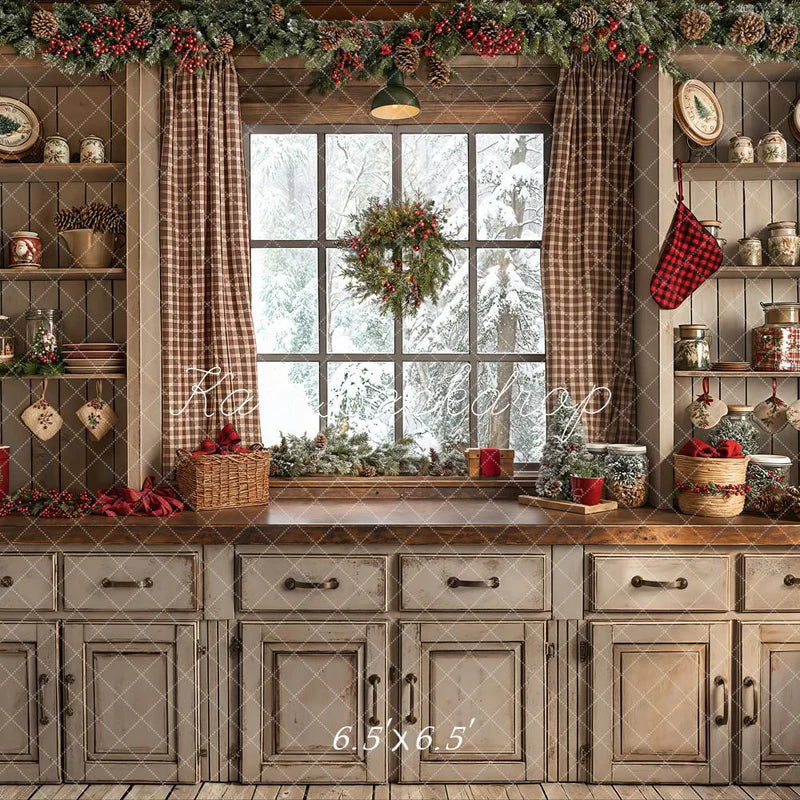 Kate Weihnachten Retro Braun Küche Hintergrund Entworfen von Emetselch - Kate Backdrop.de