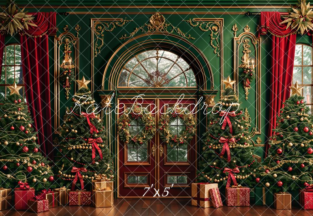 Kate Weihnachten Dunkelgrün Vintage Blumenbogen Fenster Hintergrund Entworfen von Emetselch - Kate Backdrop.de