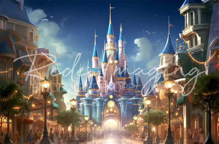 Kate Fantasy Magic Kingdom Blaues Schloss Hintergrund entworfen von Lidia Redekopp - Kate Backdrop.de