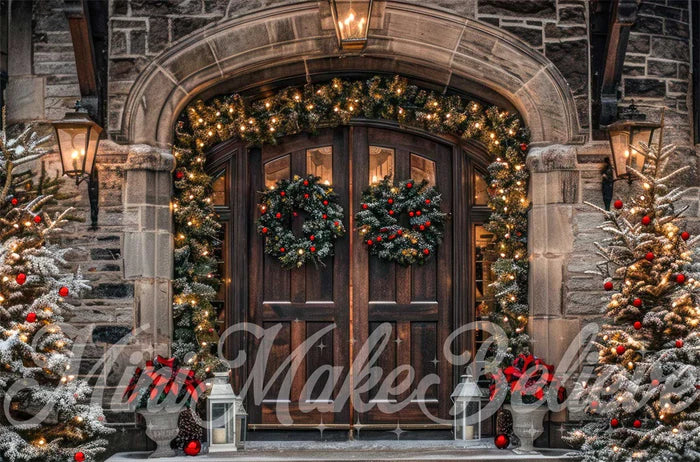 Kate Weihnachten Braun gewölbten Stein Schloss Tür Kulisse Entworfen von Mini MakeBelieve