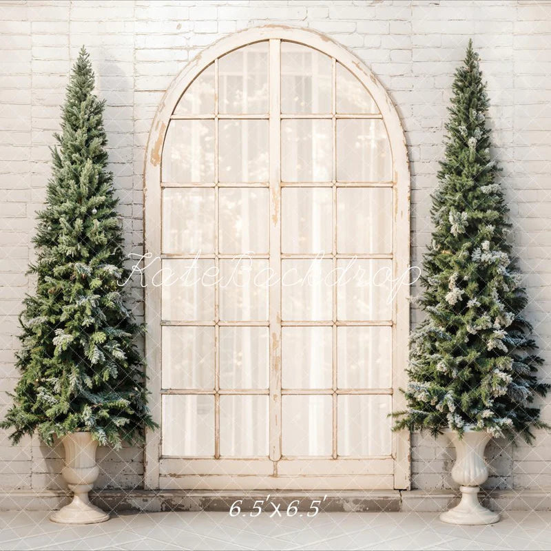 Kate Weihnachten-Baum Retro-Bogenfenster Backsteinmauer Hintergrund entworfen von Emetselch - Kate Backdrop.de