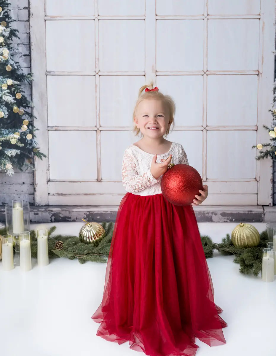 Kate Weihnachten-Baum Retro-Bogenfenster Backsteinmauer Hintergrund entworfen von Emetselch - Kate Backdrop.de