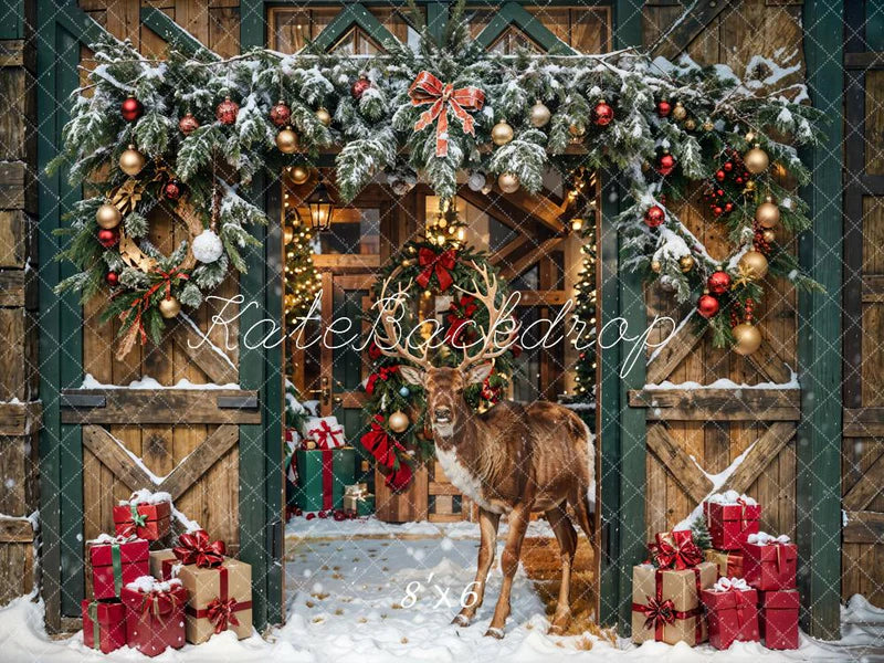 ⚡Blitzangebote #2- Kate Weihnachten Elch Holzscheune Hintergrund - Kate Backdrop.de