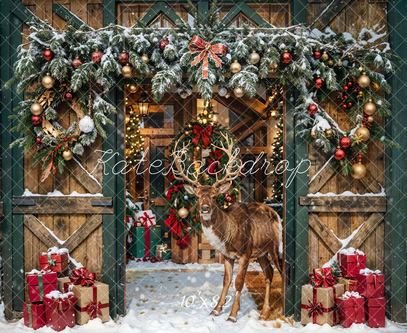 ⚡Blitzangebote #2- Kate Weihnachten Elch Holzscheune Hintergrund - Kate Backdrop.de