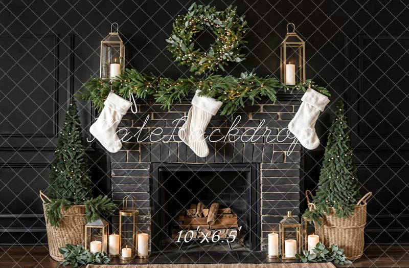 Kate Schwarze Weihnachtskamin- Hintergrund weiße Socke Entworfen von Emetselch - Kate Backdrop.de