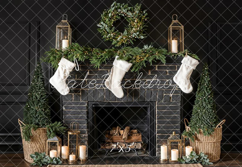 Kate Schwarze Weihnachtskamin- Hintergrund weiße Socke Entworfen von Emetselch - Kate Backdrop.de