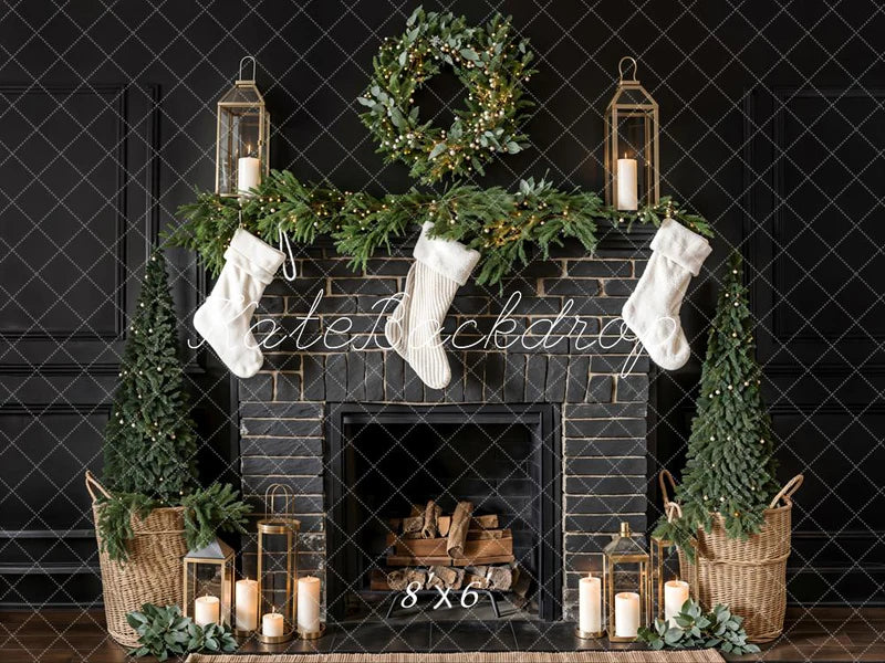 Kate Schwarze Weihnachtskamin- Hintergrund weiße Socke Entworfen von Emetselch - Kate Backdrop.de