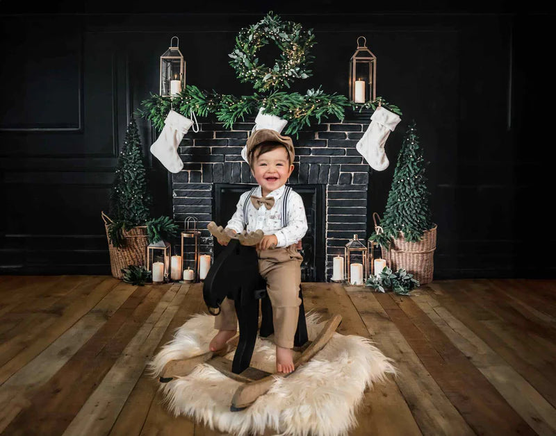 Kate Schwarze Weihnachtskamin- Hintergrund weiße Socke Entworfen von Emetselch - Kate Backdrop.de