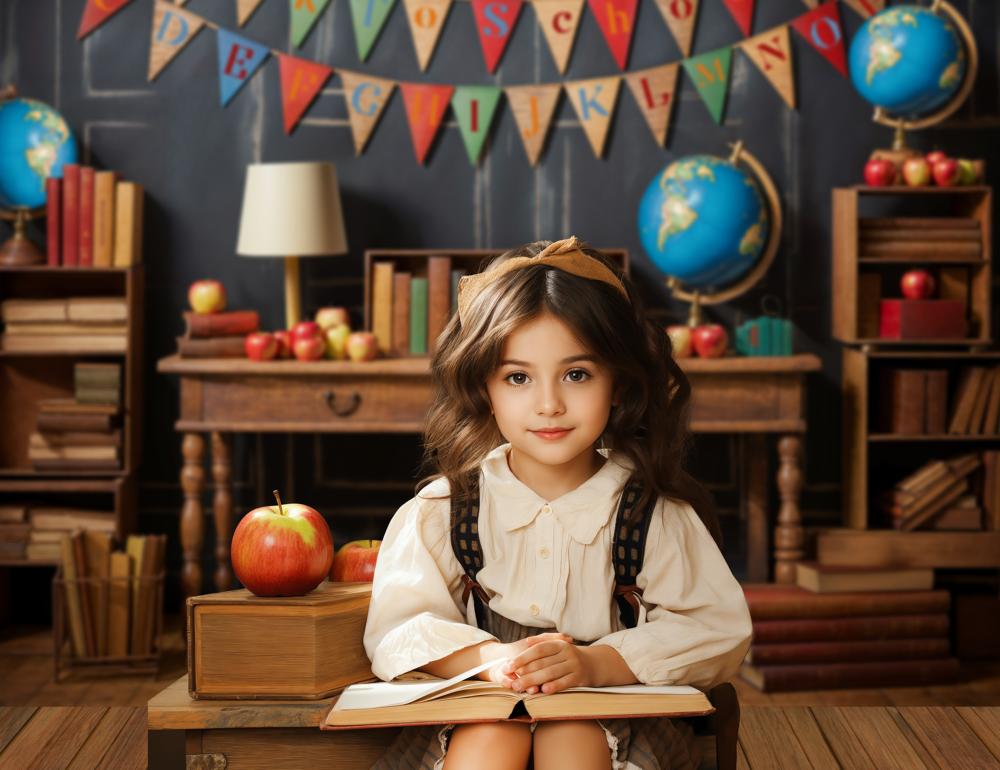 50%OFF-Kate Zurück zur Schule Globus Bücher Schwarze Retro Wand Hintergrund - Kate Backdrop.de