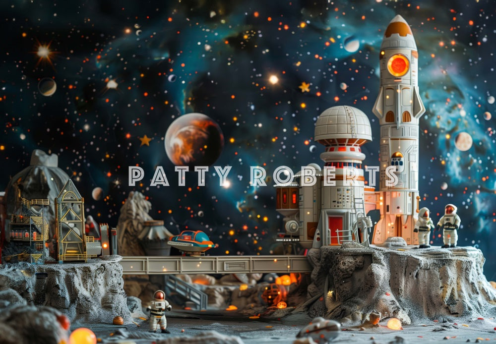 Kate Universum Stern Weltraum Rakete Astronaut Hintergrund Entworfen von Patty Robert - Kate Backdrop.de