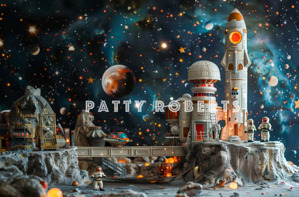 Kate Universum Stern Weltraum Rakete Astronaut Hintergrund Entworfen von Patty Robert - Kate Backdrop.de