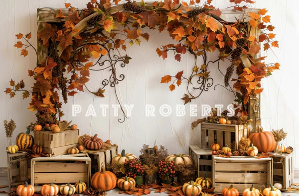 50%OFF-Kate Herbst Kürbis Ahornblatt Holzbogen Hintergrund Entworfen von Patty Robert - Kate Backdrop.de