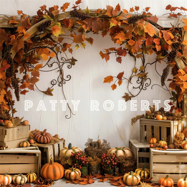 50%OFF-Kate Herbst Kürbis Ahornblatt Holzbogen Hintergrund Entworfen von Patty Robert - Kate Backdrop.de