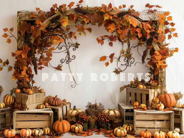 50%OFF-Kate Herbst Kürbis Ahornblatt Holzbogen Hintergrund Entworfen von Patty Robert - Kate Backdrop.de