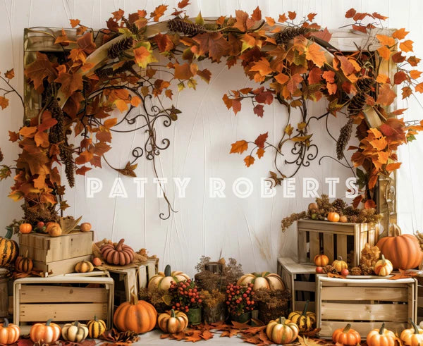 50%OFF-Kate Herbst Kürbis Ahornblatt Holzbogen Hintergrund Entworfen von Patty Robert - Kate Backdrop.de