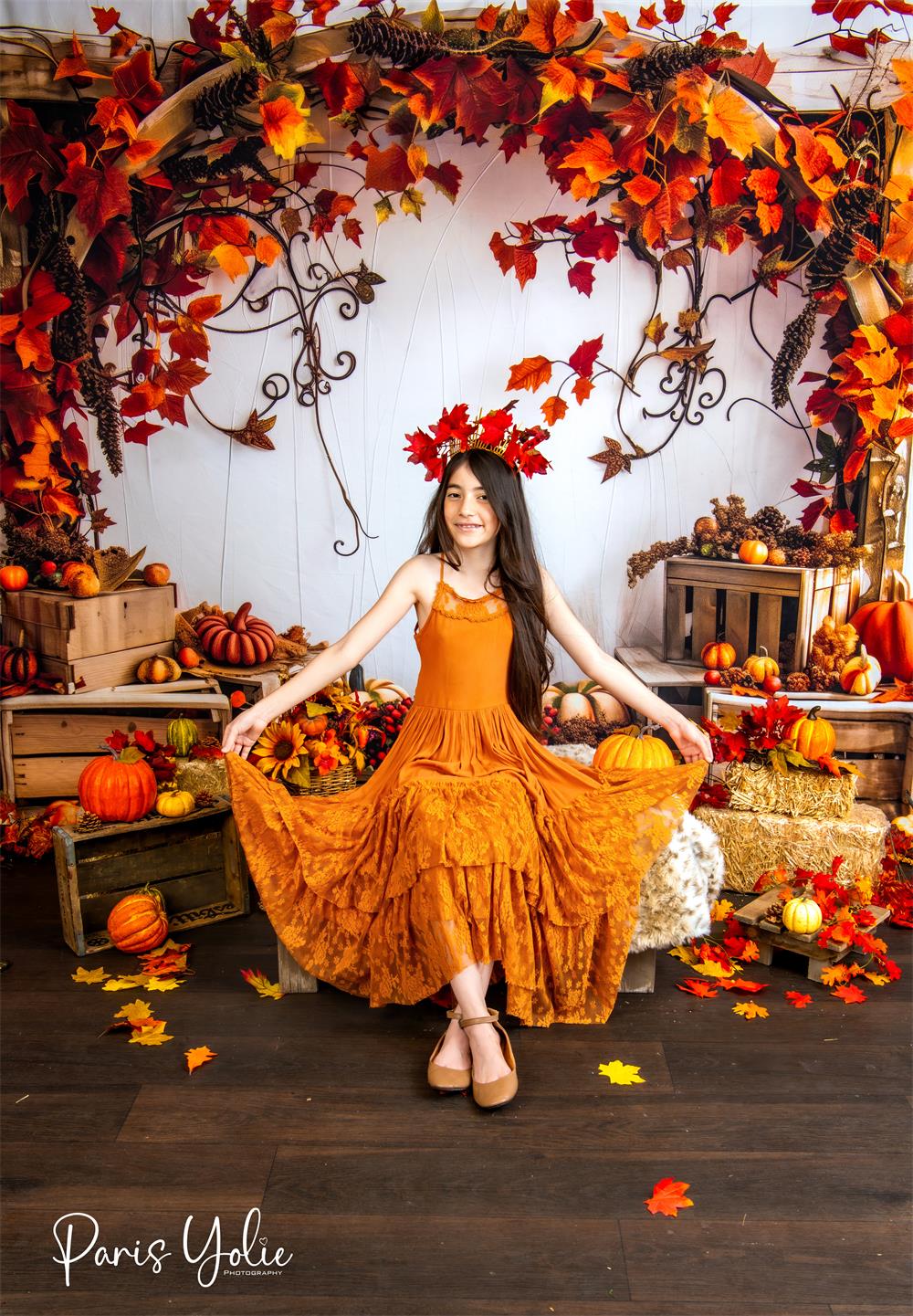 50%OFF-Kate Herbst Kürbis Ahornblatt Holzbogen Hintergrund Entworfen von Patty Robert - Kate Backdrop.de