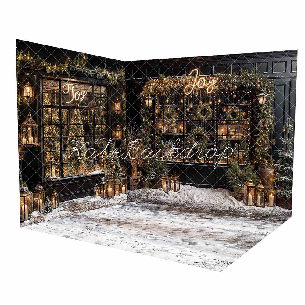 Kate Winter Weihnachten Schwarz gerahmtes Fenster Retro Wand Zimmer Set - Kate Backdrop.de