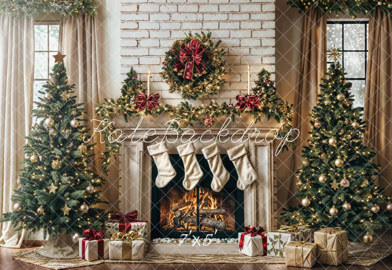 Kate Weiße Ziegelwand Weihnachtsbaum Kamin Hintergrund Entworfen von Emetselch - Kate Backdrop.de