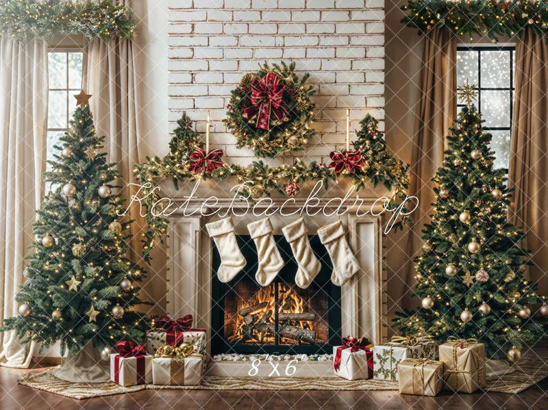 Kate Weiße Ziegelwand Weihnachtsbaum Kamin Hintergrund Entworfen von Emetselch - Kate Backdrop.de