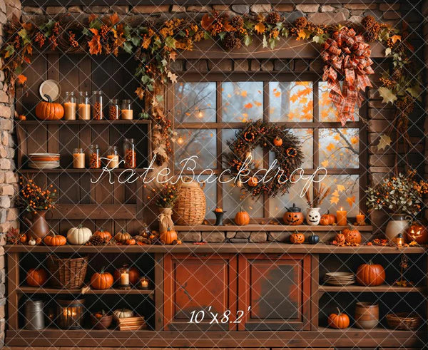 Kate Herbst Halloween Kürbis Orange Küche Hintergrund Entworfen von Emetselch - Kate Backdrop.de