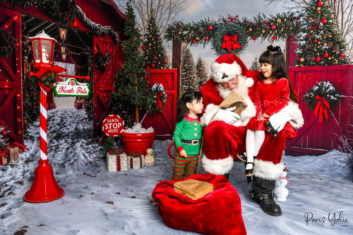 ⚡Blitzangebote #2-Kate Weihnachten Rote Scheune Schnee Gasse Wald Zimmer Set - Kate Backdrop.de