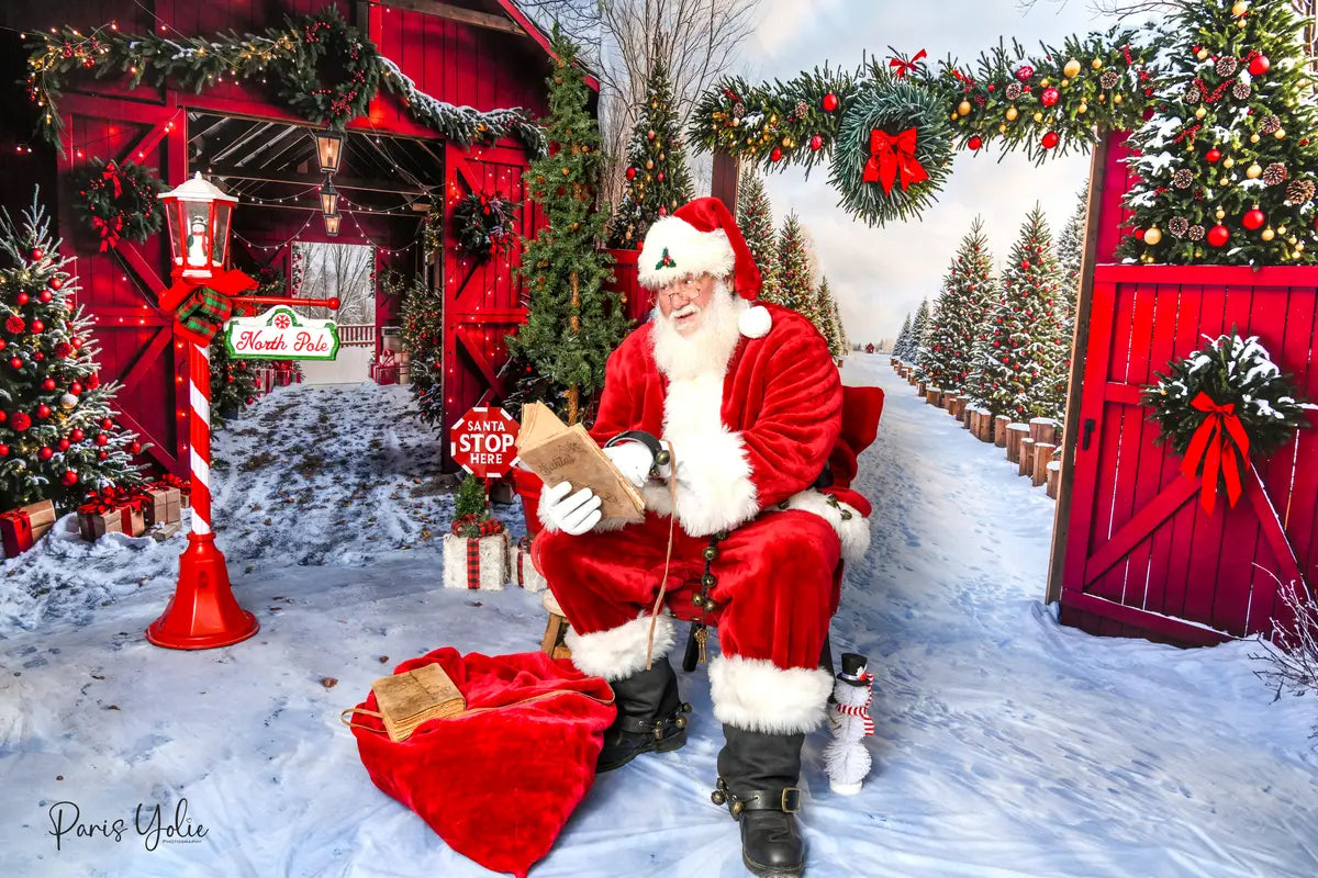 ⚡Blitzangebote #2-Kate Weihnachten Rote Scheune Schnee Gasse Wald Zimmer Set - Kate Backdrop.de