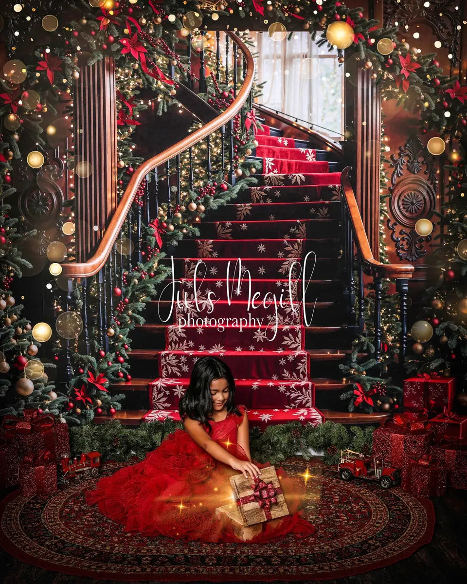 ⚡Blitzangebote #4-Kate Weihnachten -Baum Bogen Vintage Treppe Hintergrund - Kate Backdrop.de