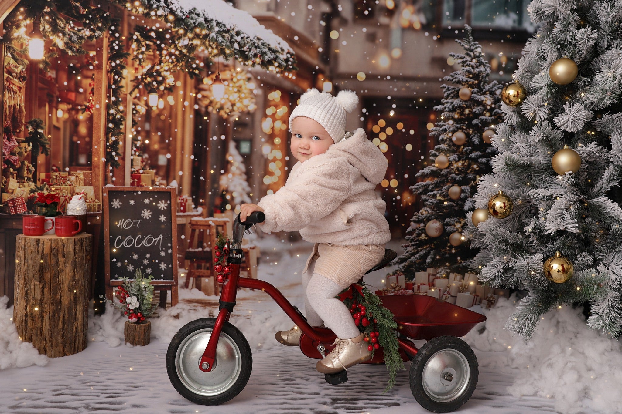 Kate Weihnachtsbaumstraße Heißer Kakao Laden Hintergrund Entworfen von Emetselch - Kate Backdrop.de