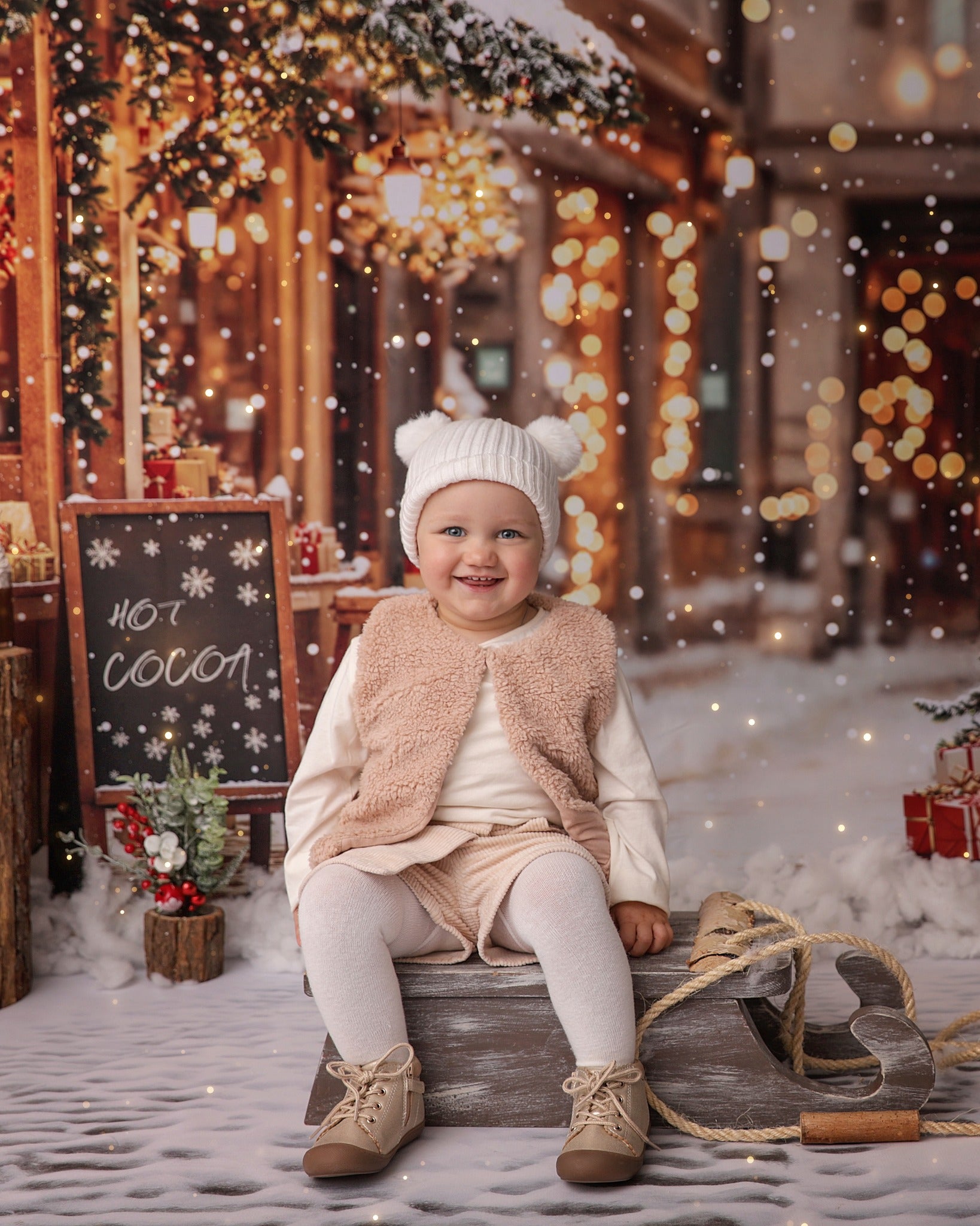 Kate Weihnachtsbaumstraße Heißer Kakao Laden Hintergrund Entworfen von Emetselch - Kate Backdrop.de