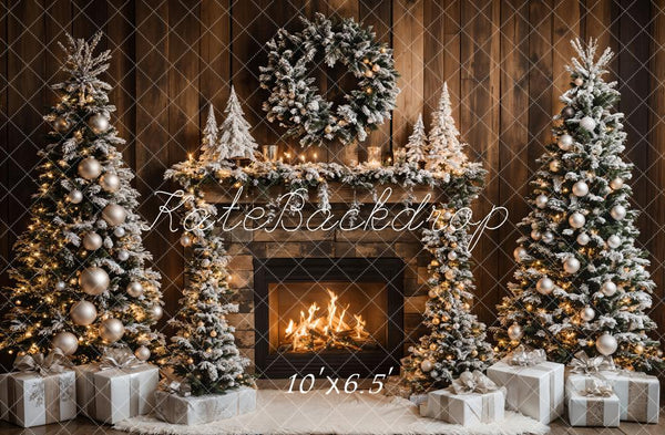 Kate Weihnachten -Baum Kamin Holz Wand Hintergrund entworfen von Emetselch - Kate Backdrop.de