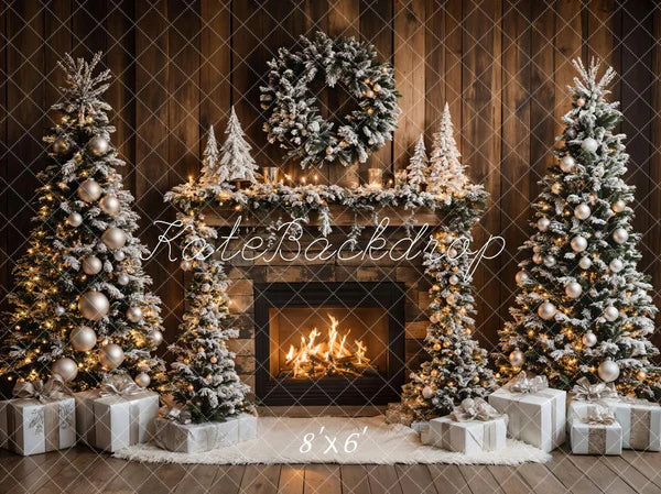 Kate Weihnachten -Baum Kamin Holz Wand Hintergrund entworfen von Emetselch - Kate Backdrop.de