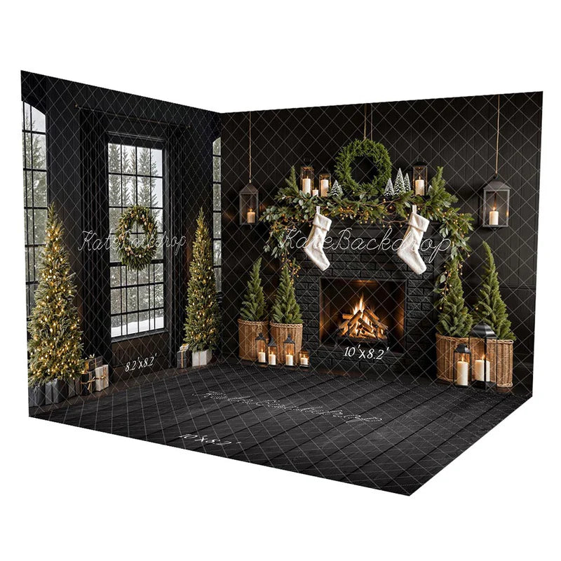⚡Blitzangebote --Kate Weihnachtsbaum Kamin Schwarz Wand Zimmer Set - Kate Backdrop.de