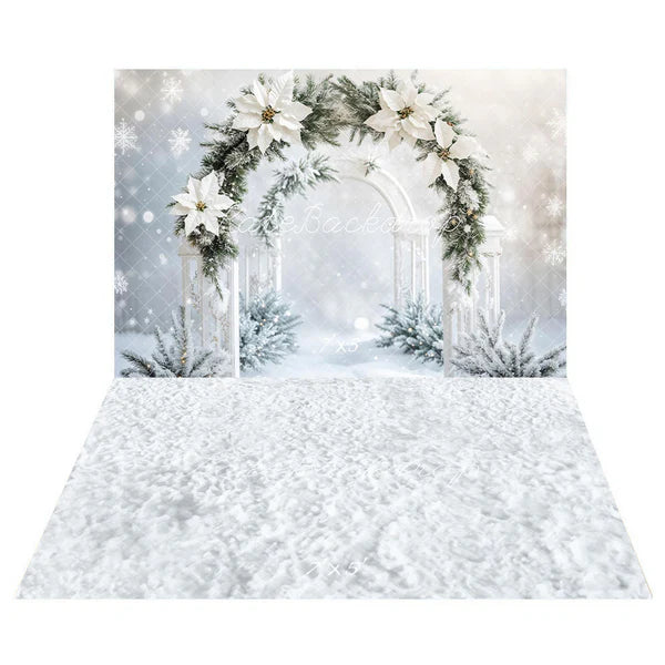 ⚡Blitzangebote #4-Kate Winterlicher weißer Blumenbogen Hintergrund+Winterschneeboden Hintergrund - Kate Backdrop.de