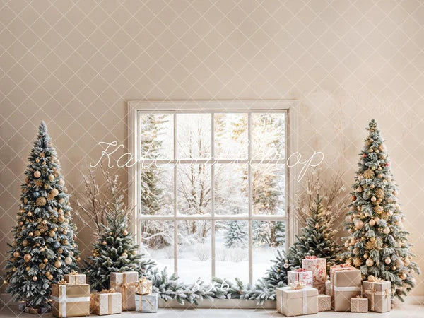 Kate Weihnachten -Bäume Fenster Geschenkbox Hintergrund Entworfen von Emetselch
