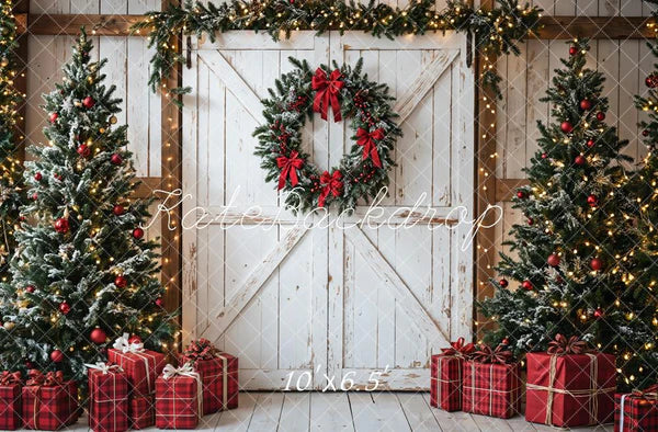 Kate Weihnachtsbäume Weiße Tür Geschenke Hintergrund Entworfen von Emetselch