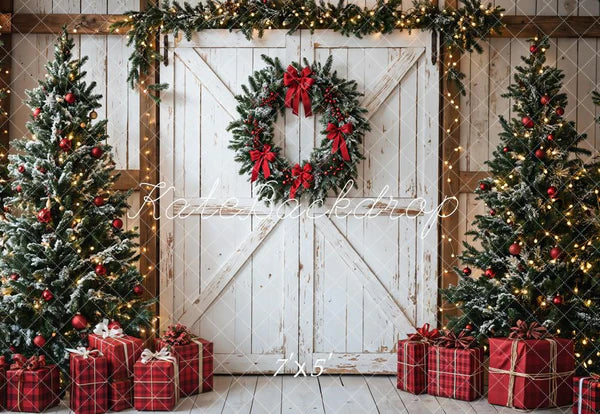 Kate Weihnachtsbäume Weiße Tür Geschenke Hintergrund Entworfen von Emetselch