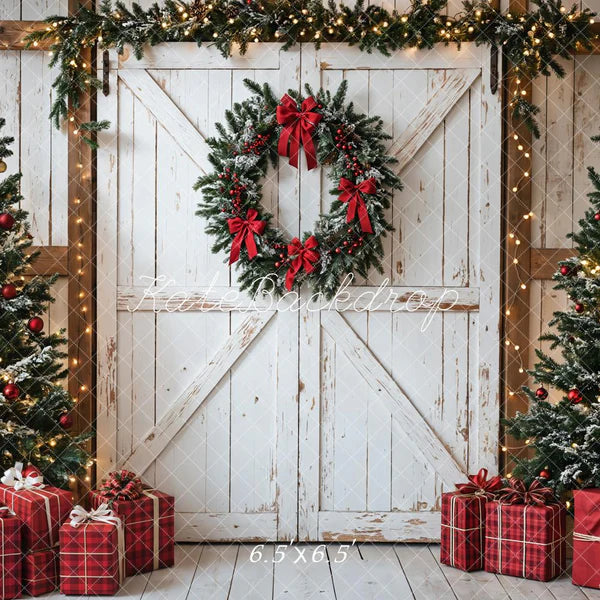 Kate Weihnachtsbäume Weiße Tür Geschenke Hintergrund Entworfen von Emetselch