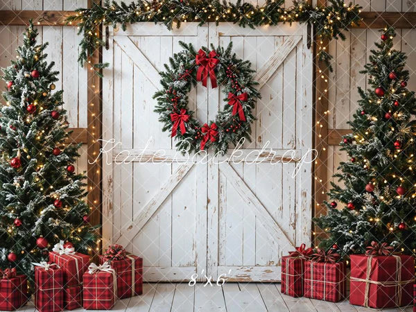 Kate Weihnachtsbäume Weiße Tür Geschenke Hintergrund Entworfen von Emetselch