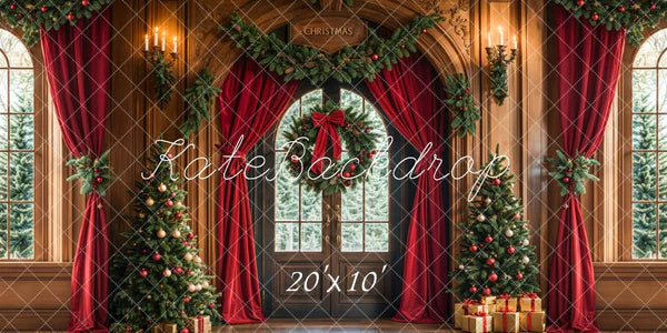Kate Weihnachten Baum bogenförmige Türvorhänge Kranz Hintergrund Entworfen von Emetselch - Kate Backdrop.de