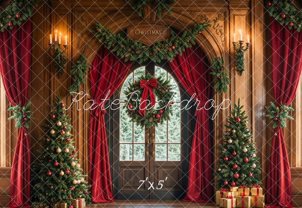 Kate Weihnachten Baum bogenförmige Türvorhänge Kranz Hintergrund Entworfen von Emetselch - Kate Backdrop.de
