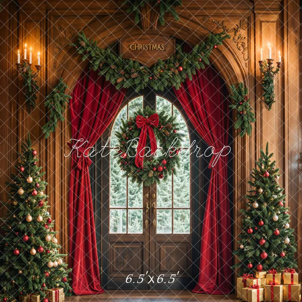 Kate Weihnachten Baum bogenförmige Türvorhänge Kranz Hintergrund Entworfen von Emetselch - Kate Backdrop.de