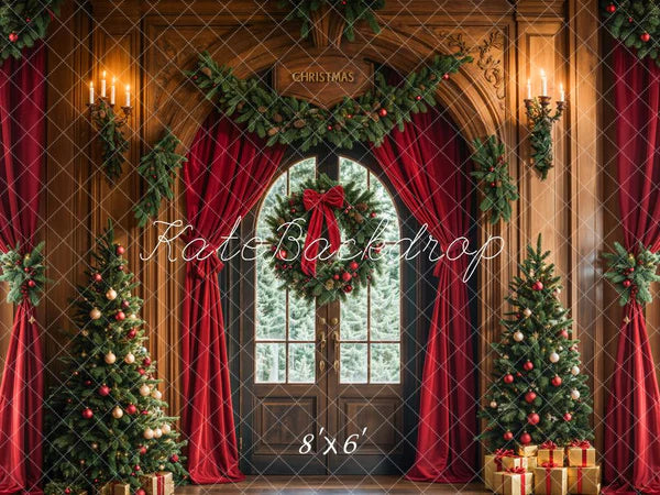 Kate Weihnachten Baum bogenförmige Türvorhänge Kranz Hintergrund Entworfen von Emetselch - Kate Backdrop.de