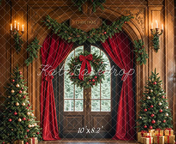 Kate Weihnachten Baum bogenförmige Türvorhänge Kranz Hintergrund Entworfen von Emetselch
