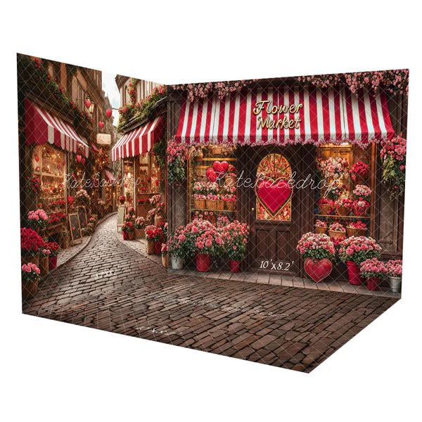 Kate Valentinstag Blumenladen Straße Zimmer Set(8ftx8ft&10ftx8ft&8ftx10ft) - Kate Backdrop.de