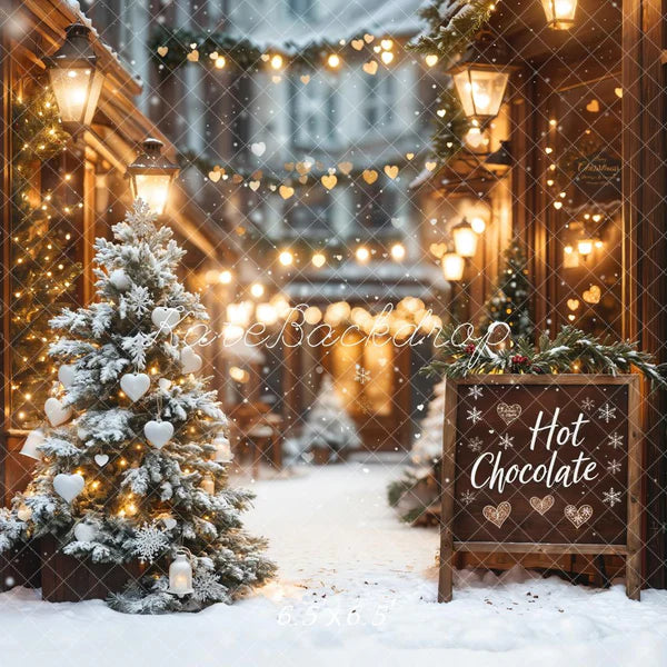 Kate Weihnachten Heiße Schokolade Shop Bokeh Hintergrund Entworfen von Emetselch - Kate Backdrop.de