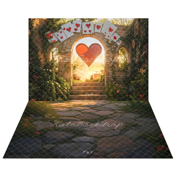Kate Valentinstag Herz Backstein Bogen Wand mit Poker Hintergrund+Steinweg Gartenboden Hintergrund - Kate Backdrop.de